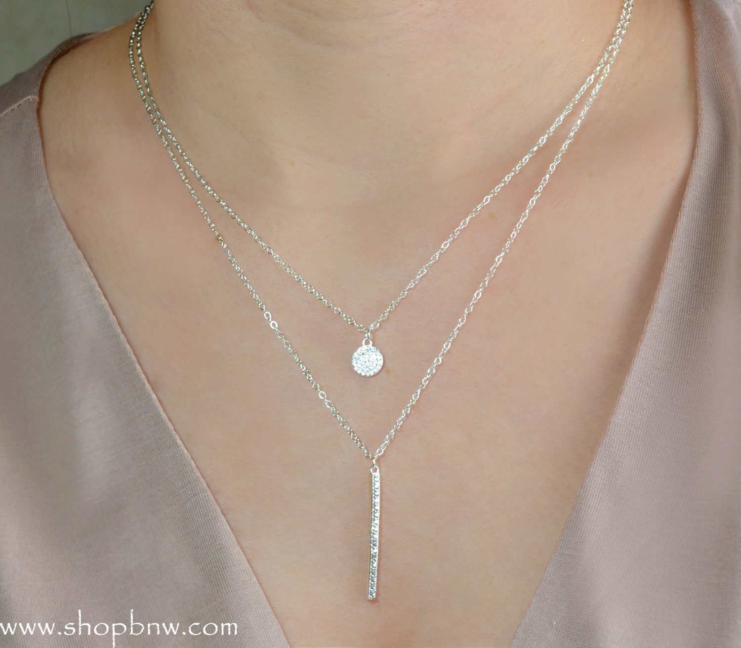 Diamond Pave Circle Necklace Pave disc circle cz Sterling