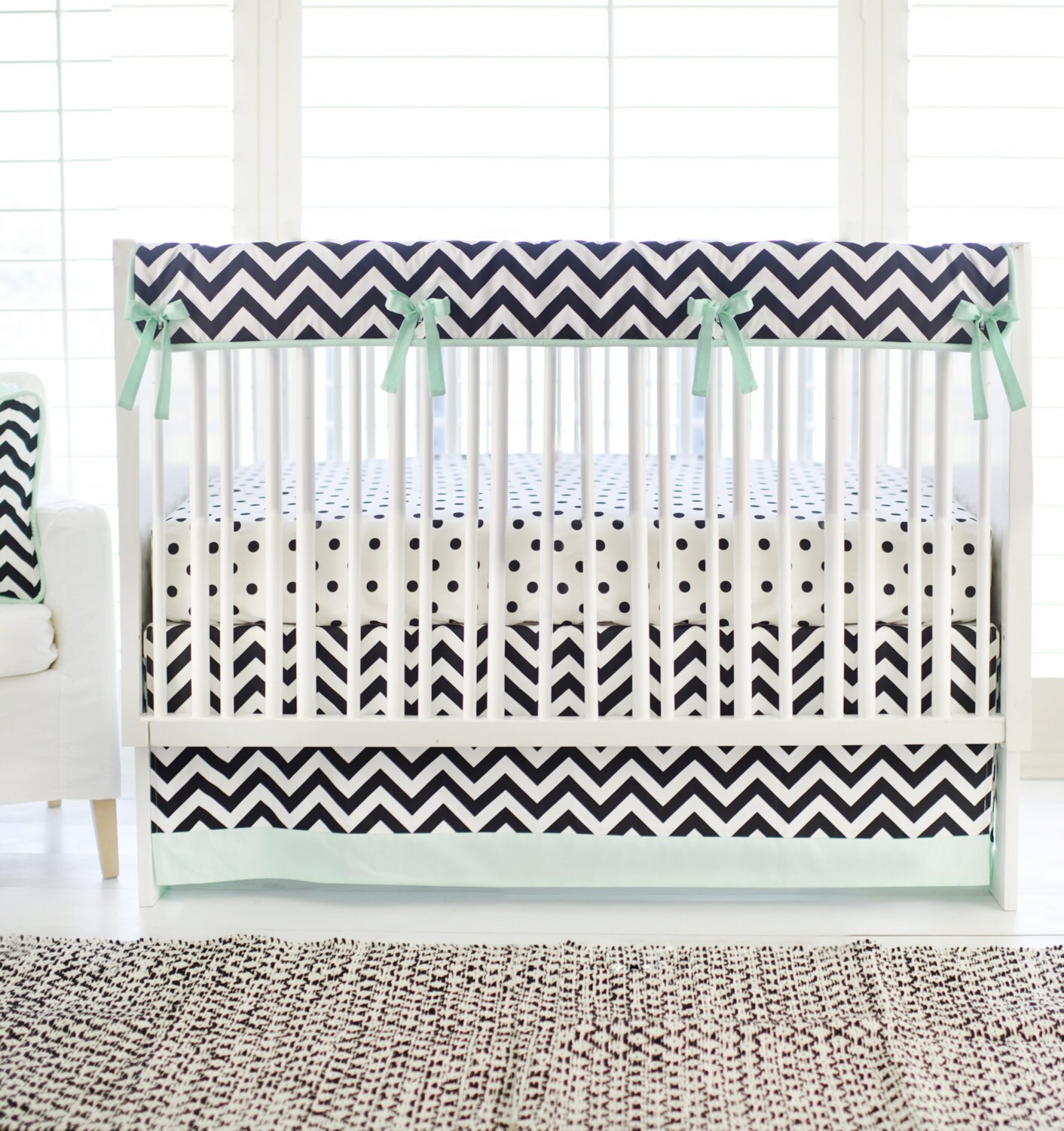 Black and White Chevron Crib Bedding by ThreeWishesBeddingCo