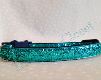 Turquoise Glitter Cat Collar