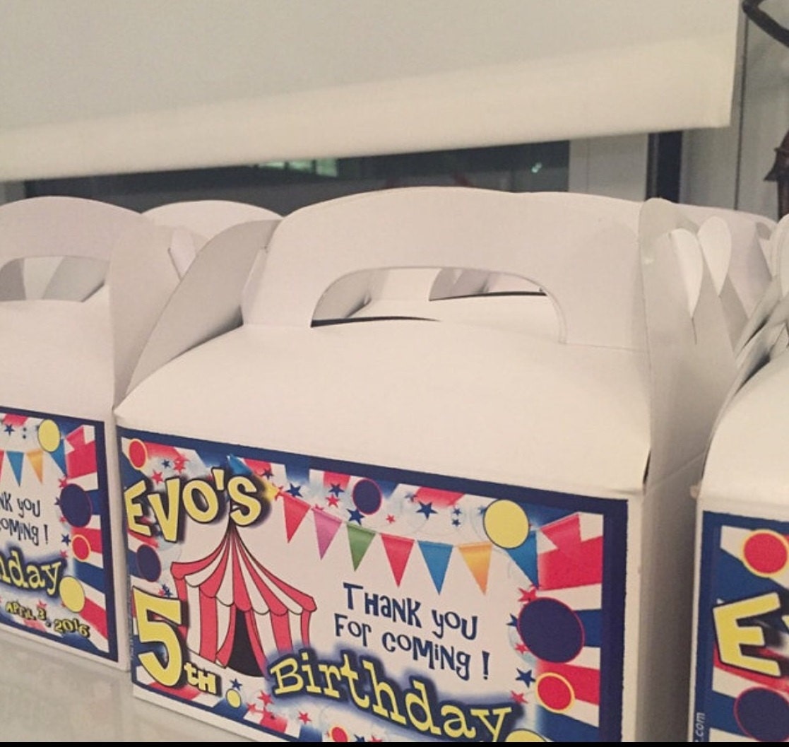 Circus or Carnival BIRTHDAY Goody Box Loot Favors Personalized