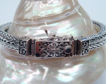 Sterling silver bracelet woven chain clasp with safety