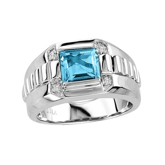 Men's Blue Topaz Ring Sterling Silver Topaz Ring by GemInMotion