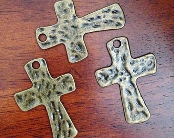 5 Large Bronze Cross Pendants, Antique Bronze Cross, Large Cross Charms, Cross Pendants, Jewelry and Crafts Supplies, Findings