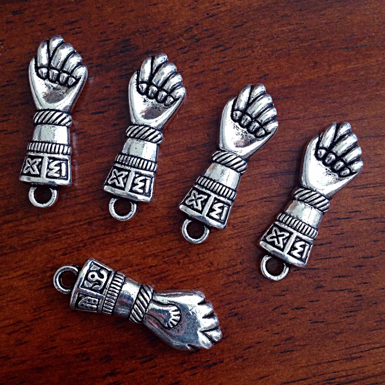 5 Large Brazilian Figa Fist Charms Antique Silver Charms
