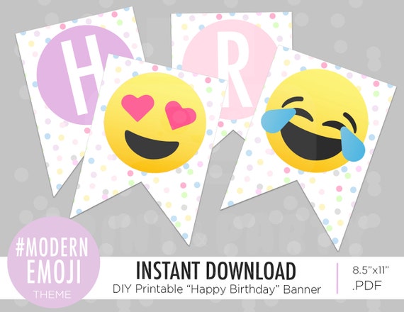 Happy Birthday Banner Emoji Theme By PrintAndPartyDesigns