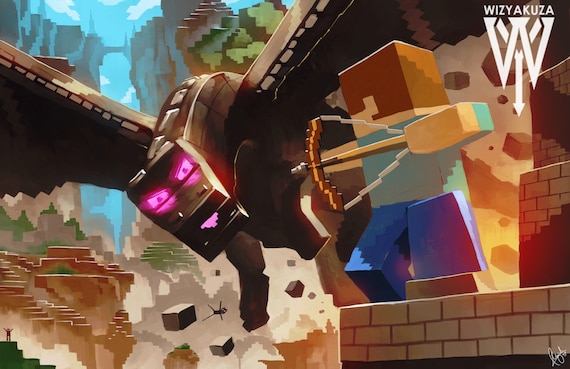 Steve vs. Ender Dragon Minecraft 11 x 17 Digital by Wizyakuza