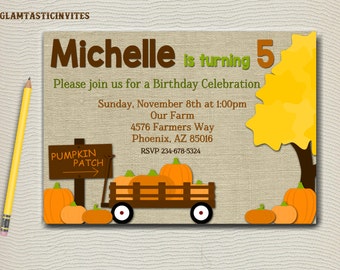 Pumpkin Patch Birthday Invitation, Fall Birthday Invitation, Pumpkin Invitation, Birthday Invitation, Burlap,Pumpkin Patch, Printable Canvas