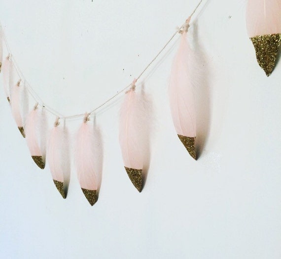 Gold Dipped Feather Garland Blush Pink by WestwardNotions on Etsy