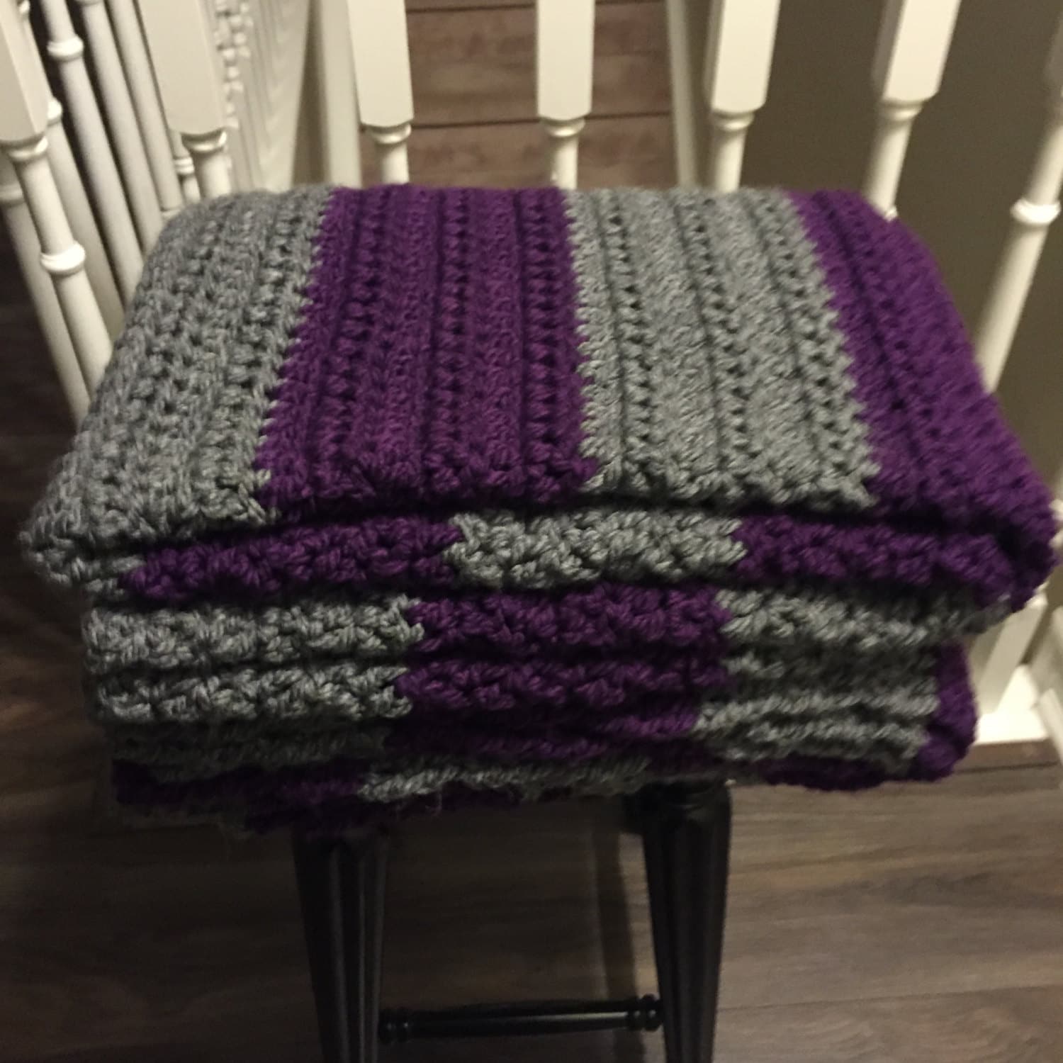 Chunky Crochet Purple Grey Blanket / Purple Blanket / Grey