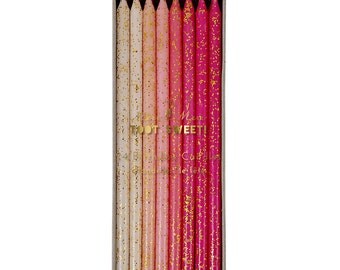 Pink ombre birthday candles - set of 24. Ivory, light pink, salmon pink birthday candles with gold glitter. Gold bday candle.