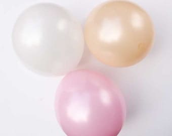 Pastel pearl latex balloons - 11" - Set of 6. Pastel pink, peach, and white pearlized latex balloons. Soft pastel balloon. Girl's balloons