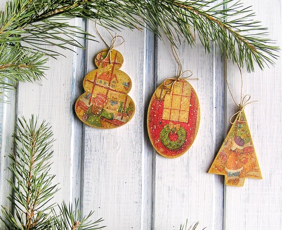 Vintage Christmas Ornaments " Toy Store" / Christmas Decoration / Decoupage Tree Decorations/ Christmas Gift /  Christmas Toy