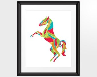 Candy Coloured Horse Art, Abstract Art, Geometric, Poster, Horse Print, Room Decor INSTANT DOWNLOAD