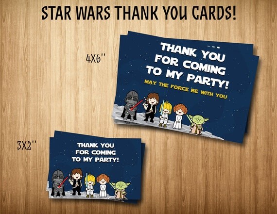 Star Wars thank you cards Star Wars party by SuperInstantParty