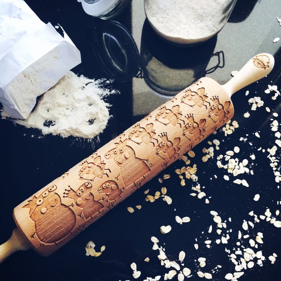 peppa pig themed wooden rolling pin