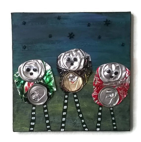 Soda Can Art Smashed Pop Can Art 12 x 12 Canvas