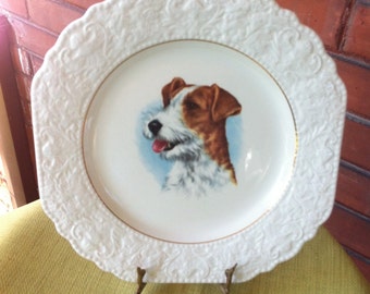 Vintage Dog Plate - Russell Terrier - Made in England - Lord Nelson Pottery 9-74 - Gilt Decorated - Precious Gift for the Dog Lover