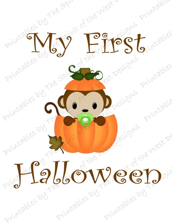 My First Halloween IMAGE Baby Monkey in a Pumpkin Printable
