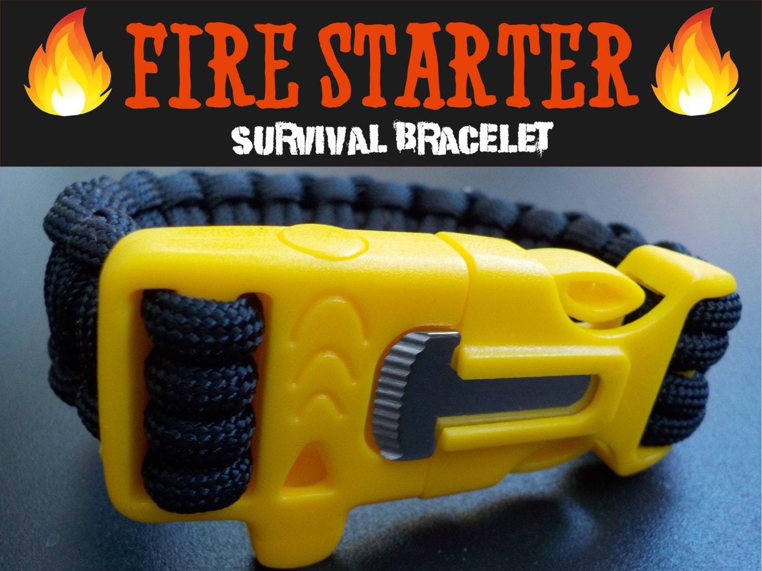 Fire Starter Survival Bracelet with Whistle Flint & Steel