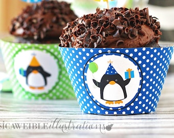 Penguin Cupcake Toppers Printable Penguin Theme Instant