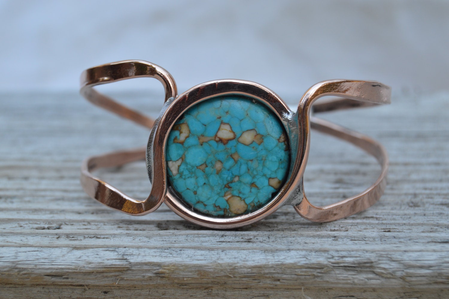 Copper cuff bracelet with turquoise dyed by DesignsbyLanceHargis