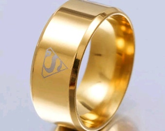 8mm gold stainless steel superhero superman wedding band bridal unique ring mens boys 8mm - Superman Wedding Ring 8mm gold stainless steel superhero superman wedding band bridal unique ring mens boys 8mm - Superman Wedding Ring