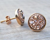 Bridesmaids gift, rose gold druzy studs, druzy earrings, great gatsby jewelry, bridesmaid jewelry, rose gold earrings, raw stone earrings