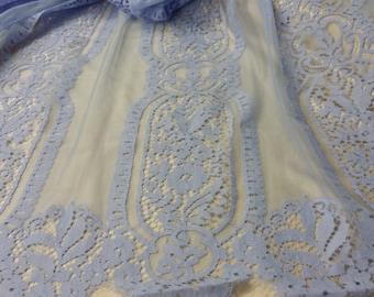 Blue lace fabric by the yard, French Lace, Chantilly Lace, Bridal Gown lace, Wedding Lace, White Lace Veil lace Scalloped lace Lingerie Lace
