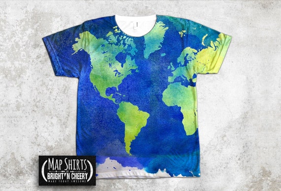 Watercolor World Map T Shirt All Over Print Shirt Art