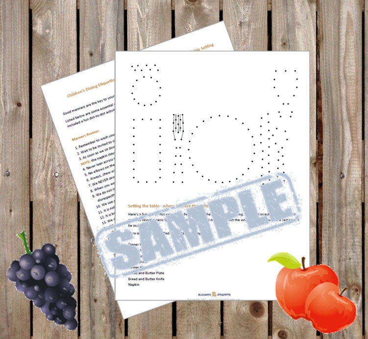 Childrens Dining Etiquette: Manners Review and DottoDot table setting diagram placemat 
