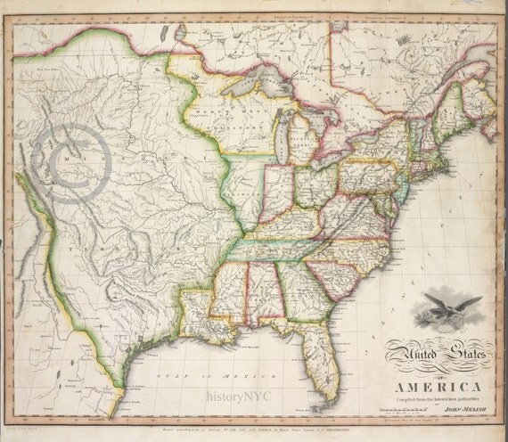 1818 Historical Vintage Map of United States Missouri