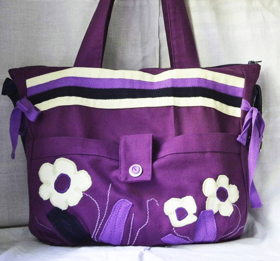 Purple diaper bag fabric overnight bag by PurpleFlowerPurses