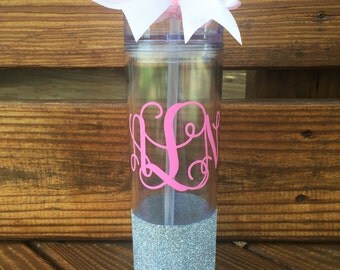 Glitter Dipped Monogrammed Tumbler | Monogrammed Tumbler | Personalized Tumbler | Monogram Tumbler with Bow