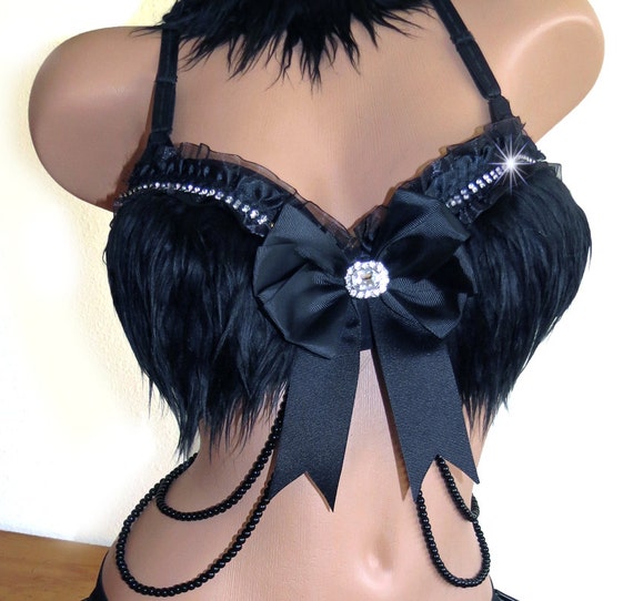 Black Furry Rave Bra Goth Bra Gothic Outfit Rave by VDAfterDark