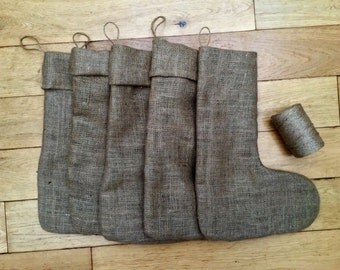 Plain Rustic Hessian Burlap Jute Christmas Stockings Set to DIY @ home