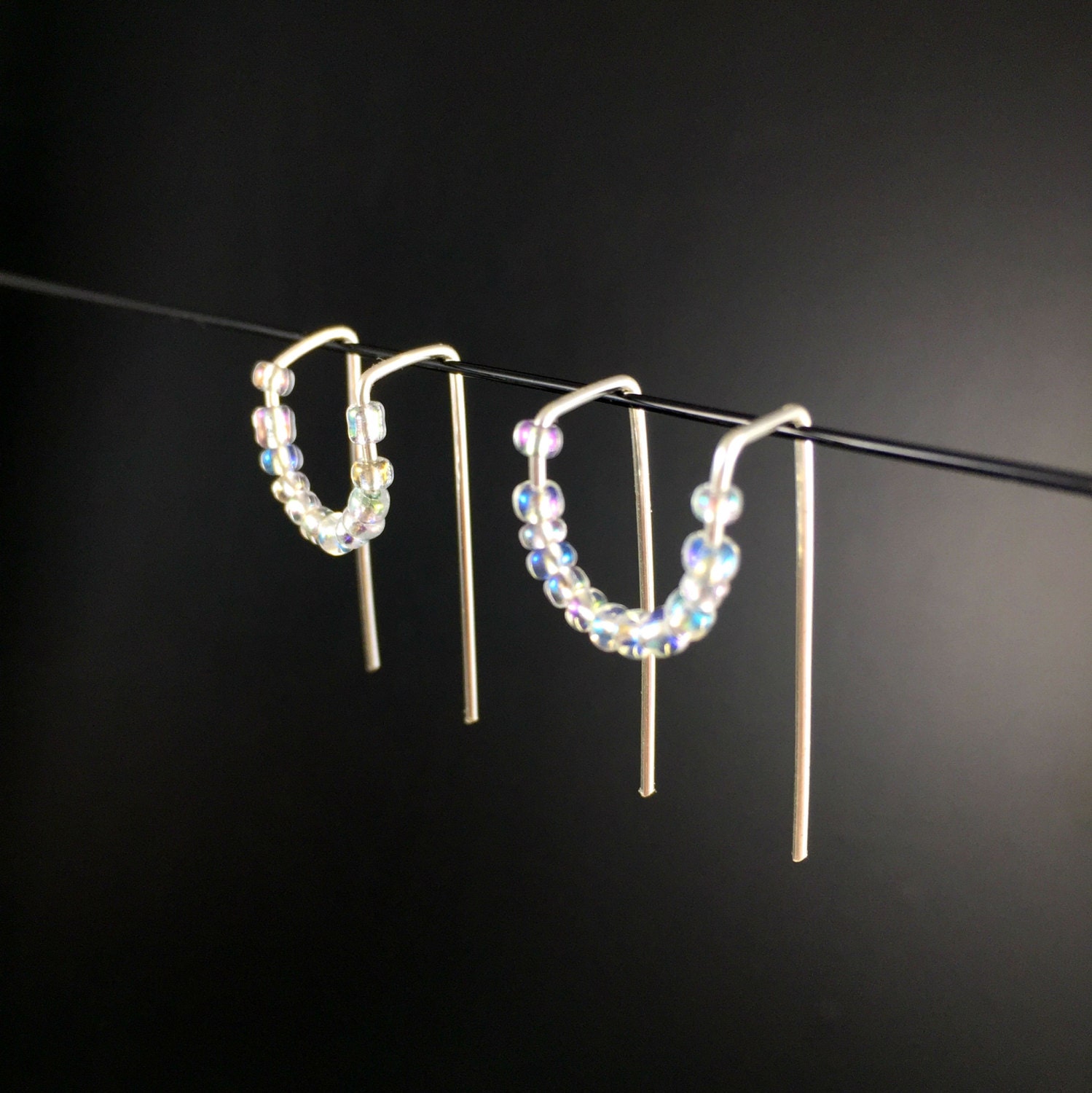 Double Piercing Earrings Beaded Threader Earrings Double