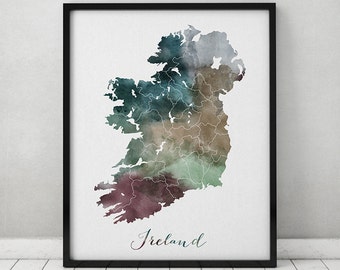 Ireland watercolor map, Ireland Wall art, Ireland map poster, Ireland watercolor print, Ireland map poster, Ireland painting, ArtPrintsVicky