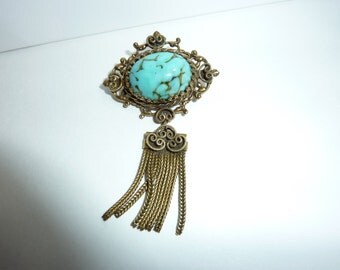 Turquoise Brooch Vintage 1 1/2" x 2 1/2"
