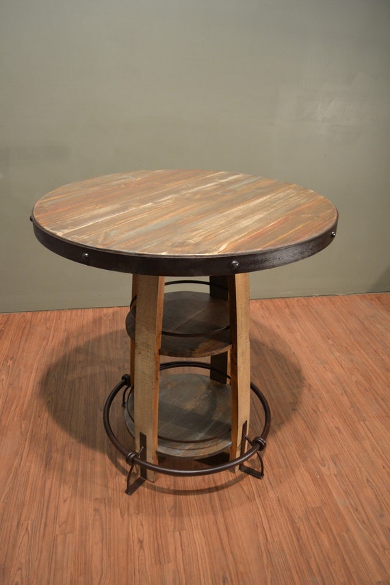 Rustic Solid Wood Bistro Table with shelves and foot rest