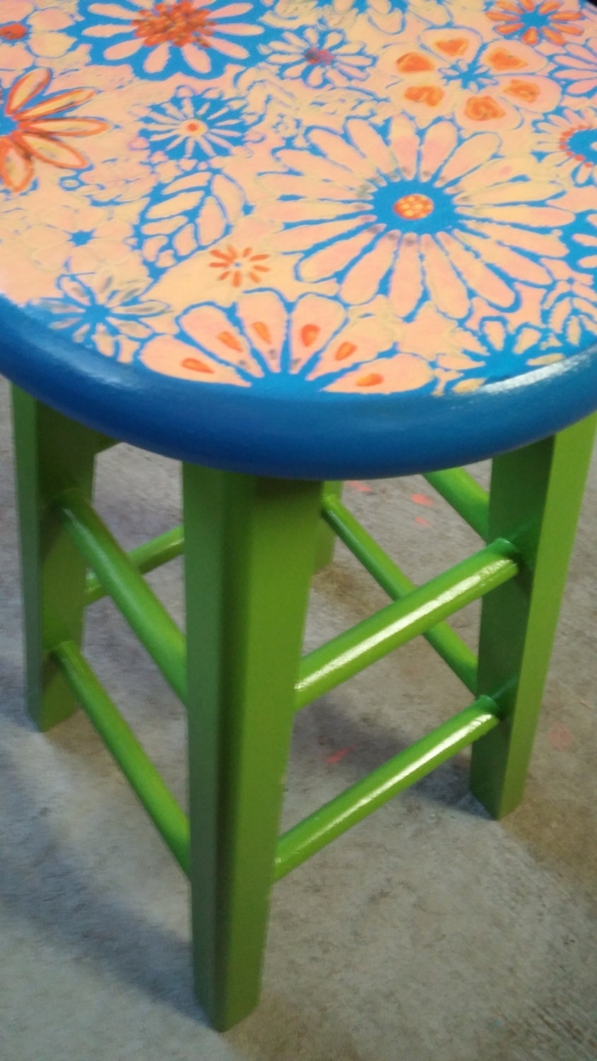 Hand Painted Bar Stool Whimsical Bar Stool Upcycled Vintage   Il Fullxfull.844466068 Gtgm 