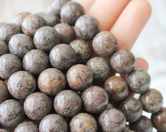 12mm Round Beads, Brown Snowflake Jasper, Gemstone Beads, Large Gemstone, Natural Beads, Brown Beads, Jasper 12mm