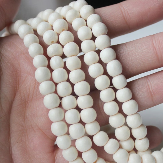 White Beads White Wood Beads White Color Beads Handmade