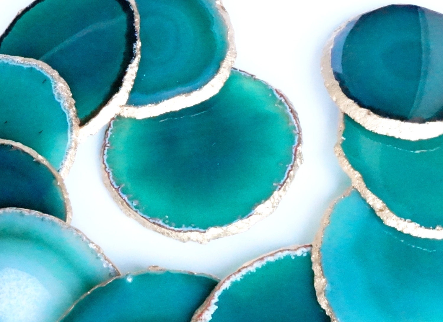 Emerald Green Agate Coasters SET OF 4 Gold Rimmed
