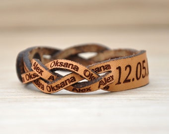 Personalized Leather Bracelet. Custom Braided Bracelets. Couples Gift. His and Her Bracelets. Valentines Day Gift. New Year gift, Her gift