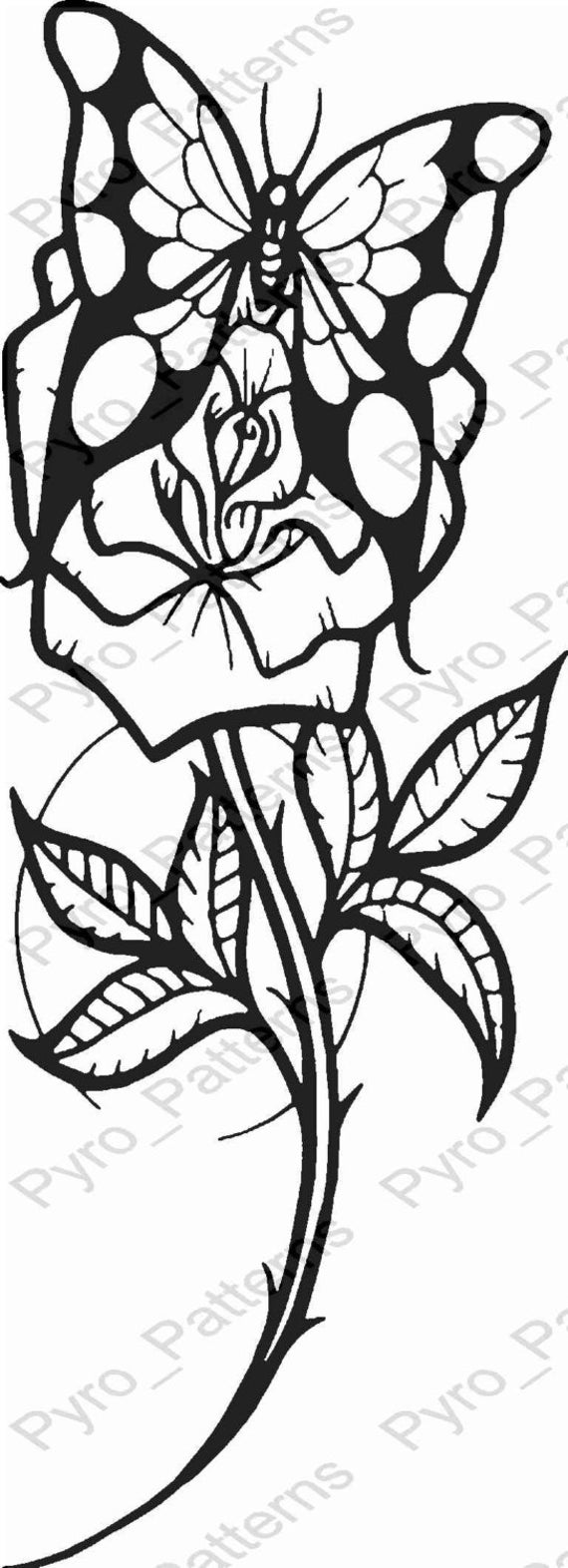 Pyrography Wood burning Butterfly Rose Pattern Printable