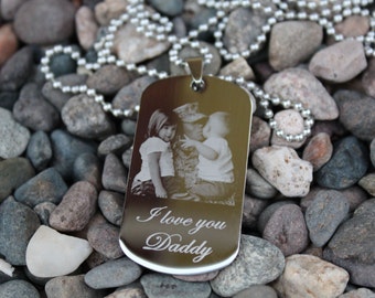 Personalize Custom Photo Engrave Dog Tag High Polished Stainless Steel Pendant