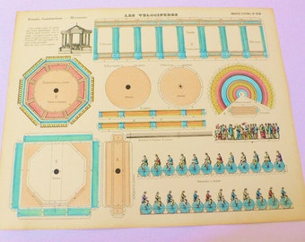 Pellerin Imagerie D’Epinal-No 518 Les Velocipedes Grandes Construction bicycles Paper Model print toy original antique