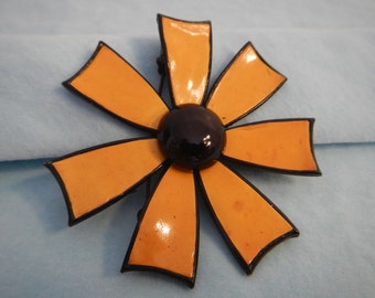 Big Yellow Flower Brooch, Vintage.