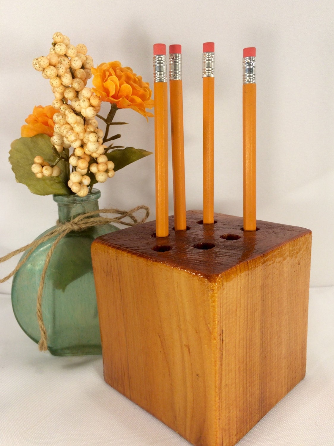 Cedar Wood Pencil Holder Block Pen Block Pencil Holder