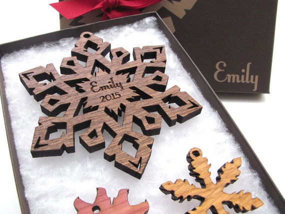 Personalized Christmas Ornament Wood Snowflake from Nestled Pines